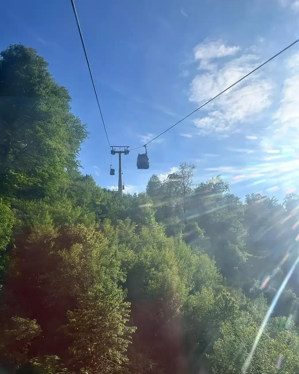 The Tufandag cable car rising over forest in Gabala, northern Azerbaijan